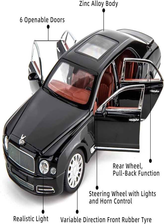 PEZYOX Exclusive Alloy Metal Pull Back Die-cast Car Model with Sound Light Mini Auto Toy for Kids Metal Model Toy Car with Sound and Light (1.24 Scale Bently MULSANNE-Black) - Image 2